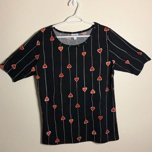 LuLaRoe Black with Heart Print Shirt